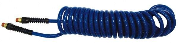 Coilhose Pneumatics - 1/4" ID, 1/4 Thread, 12' Long, Yellow Nylon Coiled & Self Storing Hose - 185 Max psi, Industrial Interchange Coupler x Male Swivel - Americas Industrial Supply