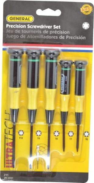 General - 5 Piece T6 to T10 Micro Handle Torx Driver Set - T6, T7, T8, T9, T10 - Americas Industrial Supply
