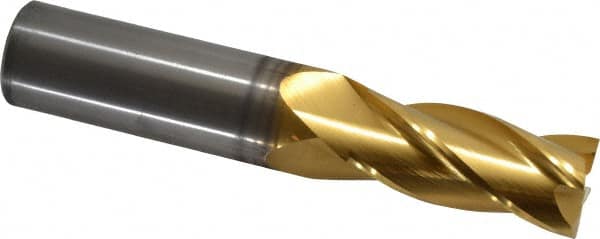 Hertel - 11/16", 1-3/8" LOC, 3/4" Shank Diam, 4" OAL, 4 Flute, Solid Carbide Square End Mill - Single End, TiN Finish, Spiral Flute, 30° Helix, Centercutting, Right Hand Cut - Americas Industrial Supply