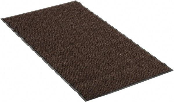 PRO-SAFE - 5 Ft. Long x 3 Ft. Wide, Poly Blended Carpet Surface, Chevron Ribbed Entrance Matting - 5/16 Inch Thick, Indoor, Medium Traffic, Vinyl, Brown, 4 Edged Side - Americas Industrial Supply