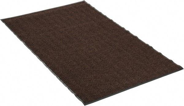 PRO-SAFE - 6 Ft. Long x 4 Ft. Wide, Poly Blended Carpet Surface, Chevron Ribbed Entrance Matting - 5/16 Inch Thick, Indoor, Medium Traffic, Vinyl, Brown, 4 Edged Side - Americas Industrial Supply