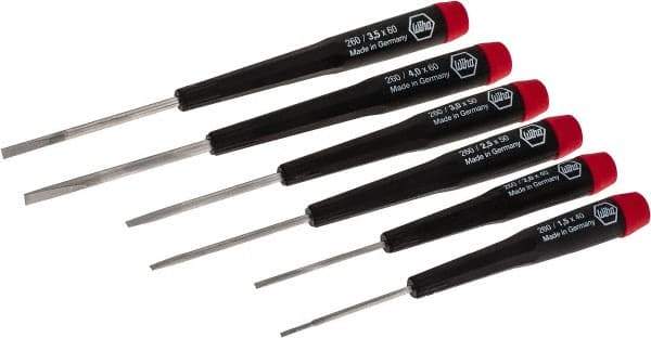 Wiha - 6 Piece Slotted Screwdriver Set - Round Shank, Ergonomic Handle - Americas Industrial Supply