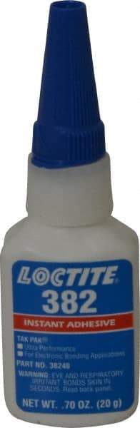 Loctite - 0.70 oz Bottle Clear Instant Adhesive - Series 382, 30 sec Fixture Time, 24 hr Full Cure Time, Bonds to Metal, Plastic & Rubber - Americas Industrial Supply