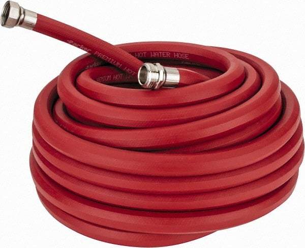 Parker - 50' Long, 3/4" Male x Female GHT, -40 to 200°F, Rubber High Temp & High Pressure Hose - 5/8" ID, Red, 125 psi - Americas Industrial Supply
