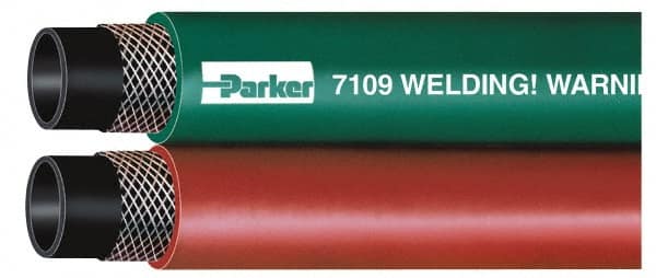 Parker - 3/8" Inside x 0.656" Outside Diam, Grade T Welding Hose - Green & Red, 25' Long, Twin Style, 200 psi Working Pressure - Americas Industrial Supply