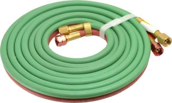 Parker - 3/16" Inside x 7/16" Outside Diam, Grade T Welding Hose - Green & Red, 12-1/2' Long, Twin Style, 200 psi Working Pressure - Americas Industrial Supply