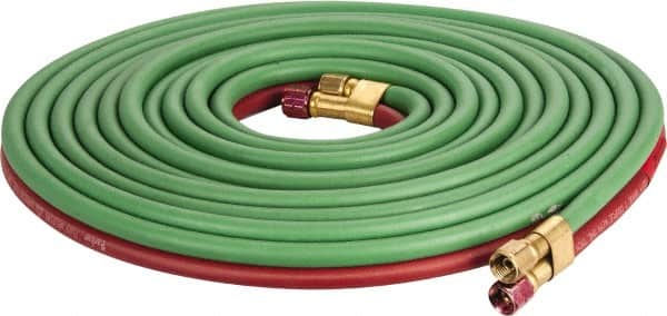 Parker - 1/4" Inside x 17/32" Outside Diam, Grade T Welding Hose - Green & Red, 25' Long, Twin Style, 200 psi Working Pressure - Americas Industrial Supply