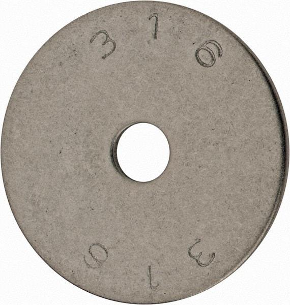 Value Collection - 1/4" Screw, Grade 18-8 Stainless Steel Fender Flat Washer - 1/4" ID x 1-1/2" OD, 0.072" Thick, Plain Finish - Americas Industrial Supply