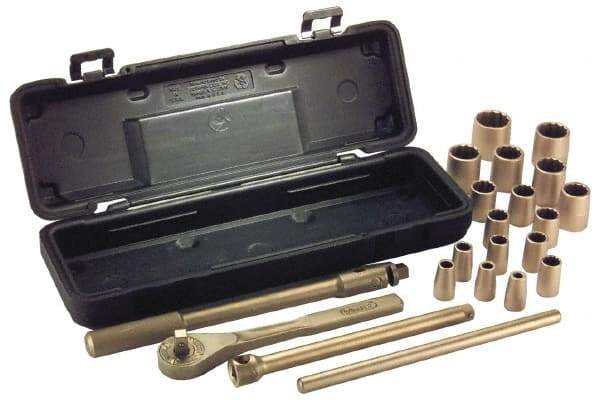 Ampco - 26 Piece 1/2" Drive Socket Set - 6 Points, 10mm to 32mm Range, Metric Measurement Standard - Americas Industrial Supply