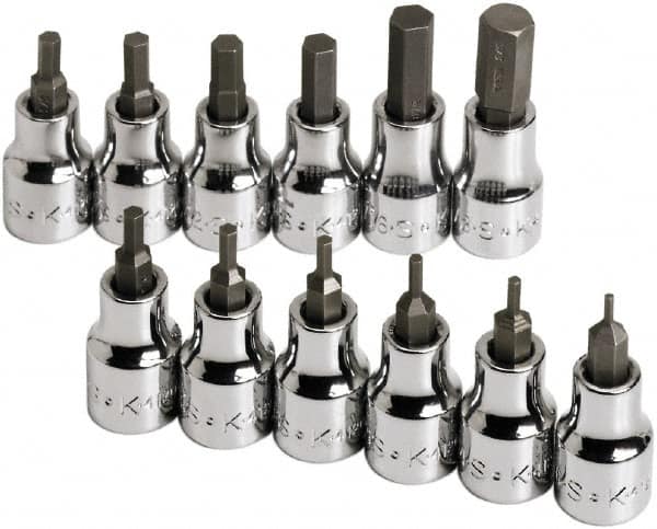 SK - 12 Piece 3/8" Drive Inch Hex Bit Socket Set - 1/16 to 3/8" Hex - Americas Industrial Supply