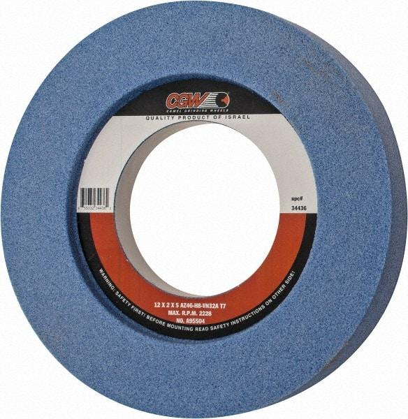 Camel Grinding Wheels - 12" Diam x 5" Hole x 2" Thick, H Hardness, 46 Grit Surface Grinding Wheel - Aluminum Oxide, Type 7, Coarse Grade, 2,228 Max RPM, Vitrified Bond, Two-Side Recess - Americas Industrial Supply