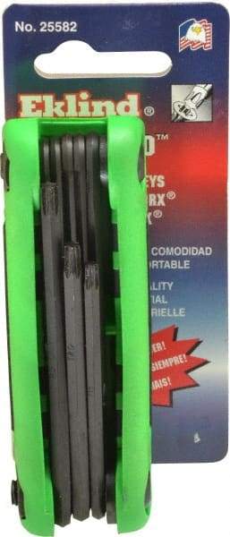Eklind - 7 Piece T6 to T25 Steel Fold-Up Torx Key Set - 3" Length Under Head, T6, T7, T8, T10, T15, T20, T25 Torx Size - Americas Industrial Supply