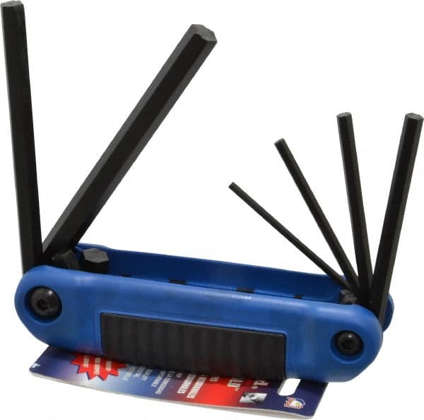 Eklind - 6 Piece Fold-Up Hex Key Set - Hex Range 3 to 10mm, 4-1/2" OAL, Chrome Alloy Steel - Americas Industrial Supply