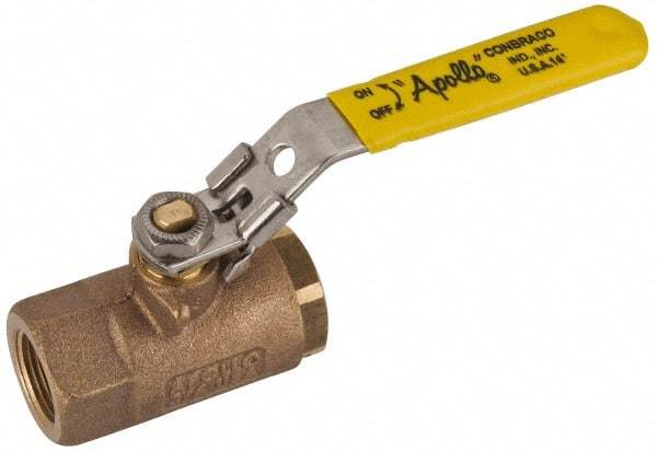 Apollo - 3/4" Pipe, Standard Port, Bronze Standard Ball Valve - 2 Piece, NPT Ends, Locking Lever Handle, 600 WOG, 150 WSP - Americas Industrial Supply