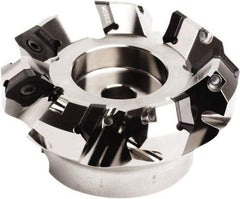 Seco - 141mm Cut Diam, 50mm Arbor Hole, 7.5mm Max Depth of Cut, 45° Indexable Chamfer & Angle Face Mill - 8 Inserts, SE.. 1505 Insert, Right Hand Cut, 8 Flutes, Through Coolant, Series QuattroMill - Americas Industrial Supply