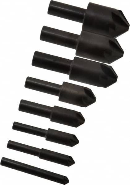 Hertel - 8 Piece, 1/4 to 1" Head Diam, 90° Included Angle, Countersink Set - Americas Industrial Supply