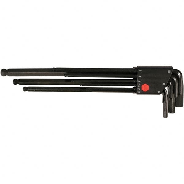 Wiha - 9 Piece, L-Key Long Arm Ball End Hex Key Set - 1.5 to 10mm Range, Chrome Vanadium Molybdenum - Americas Industrial Supply