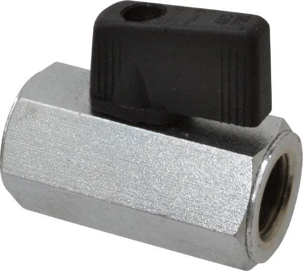 Midwest Control - 1/4" Pipe, Full Port, Brass Miniature Ball Valve - 1 Piece, Inline - Two Way Flow, FNPT x FNPT Ends, Wedge Handle, 450 WOG - Americas Industrial Supply