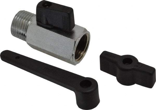 Midwest Control - 1/2" Pipe, Standard Port, Brass Miniature Ball Valve - 1 Piece, Inline - Two Way Flow, MNPT x FNPT Ends, Wedge Handle, 450 WOG - Americas Industrial Supply