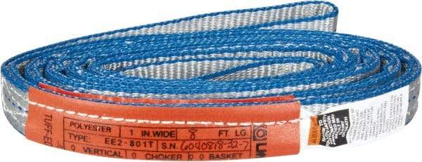 Lift-All - 8' Long x 1" Wide, 3,200 Lb Vertical Capacity, 2 Ply, Polyester Web Sling - 2,500 Lb Choker Capacity - Americas Industrial Supply