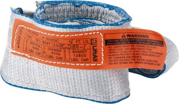 Lift-All - 4' Long x 4" Wide, 6,400 Lb Vertical Capacity, 1 Ply, Polyester Web Sling - 5,000 Lb Choker Capacity - Americas Industrial Supply