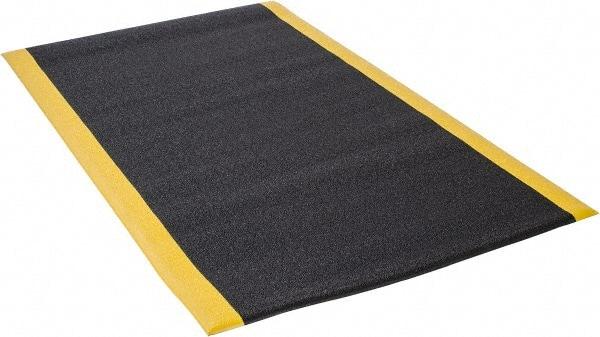 Wearwell - 5' Long x 3' Wide, Dry Environment, Anti-Fatigue Matting - Black with Yellow Borders, Urethane with Vinyl Sponge Base, Rounded on 4 Sides - Americas Industrial Supply
