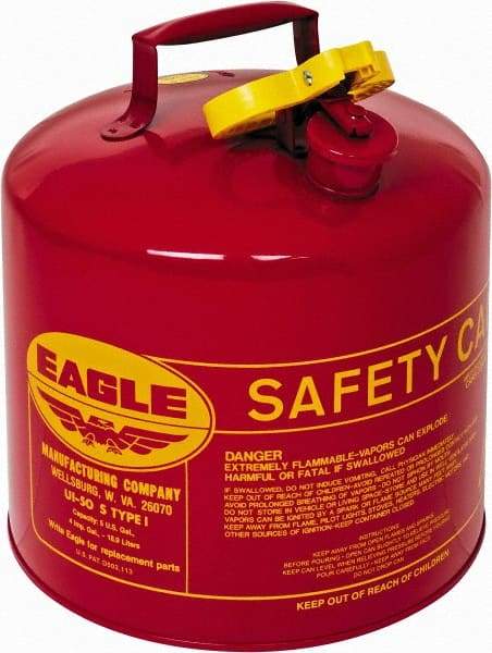 Eagle - 5 Gal Galvanized Steel Type I Safety Can - 13-1/2" High x 12-1/2" Diam, Red with Yellow - Americas Industrial Supply