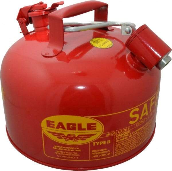Eagle - 2 Gal Galvanized Steel Type II Safety Can - 9-1/2" High x 11-1/4" Diam, Red with Yellow - Americas Industrial Supply
