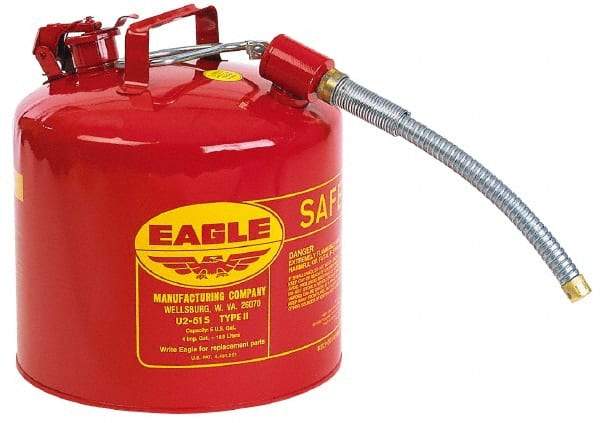 Eagle - 5 Gal Galvanized Steel Type II Safety Can - 13-1/2" High x 12-1/2" Diam, Red with Yellow - Americas Industrial Supply