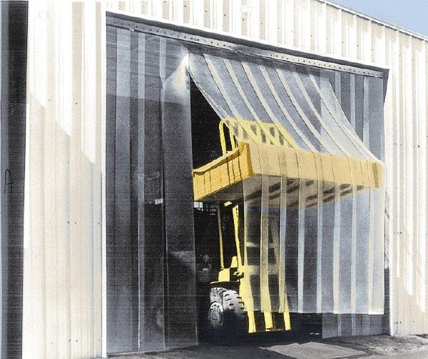 Aleco - 5' Door Width x 8' Door Height Vinyl Smooth Antistatic Strip Door Kit - 8" Strip Width x 0.08" Strip Thickness, Clear, 50% Overlap - Americas Industrial Supply