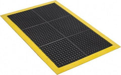 Wearwell - 3' Long x 2' Wide, Dry Environment, Anti-Fatigue Matting - Black with Yellow Borders, Natural Rubber with Rubber Base, Beveled on 4 Sides - Americas Industrial Supply