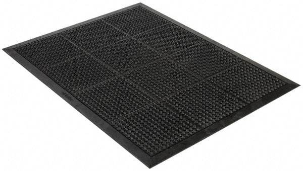 Wearwell - 4' Long x 3' Wide, Dry Environment, Anti-Fatigue Matting - Black, Natural Rubber with Rubber Base, Beveled on 4 Sides - Americas Industrial Supply