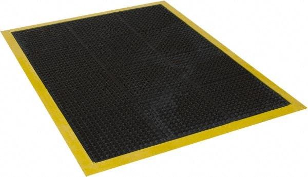 Wearwell - 4' Long x 3' Wide, Dry Environment, Anti-Fatigue Matting - Black with Yellow Borders, Natural Rubber with Rubber Base, Beveled on 4 Sides - Americas Industrial Supply
