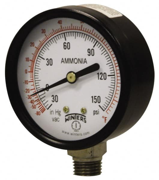 Winters - 4" Dial, 1/4 Thread, 30-0-300 Scale Range, Pressure Gauge - Lower Connection Mount, Accurate to 3-2-3% of Scale - Americas Industrial Supply