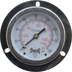Winters - 2-1/2" Dial, 1/4 Thread, 0-160 Scale Range, Pressure Gauge - Front Flange Panel Mount, Center Back Connection Mount, Accurate to 1.5% of Scale - Americas Industrial Supply