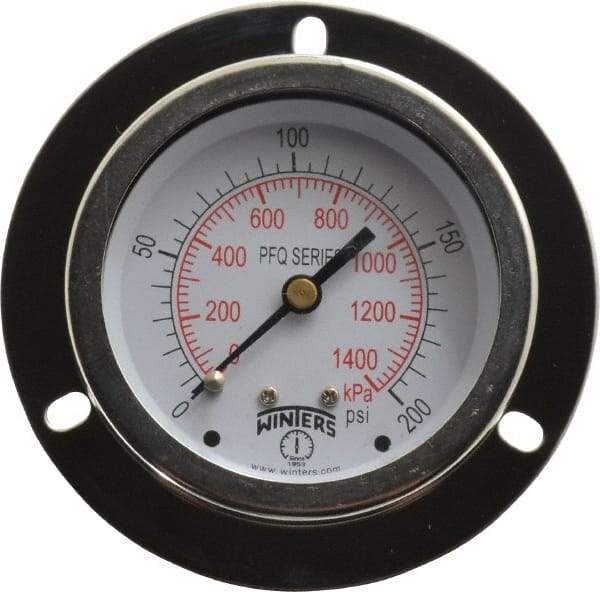 Winters - 2-1/2" Dial, 1/4 Thread, 0-200 Scale Range, Pressure Gauge - Front Flange Panel Mount, Center Back Connection Mount, Accurate to 1.5% of Scale - Americas Industrial Supply