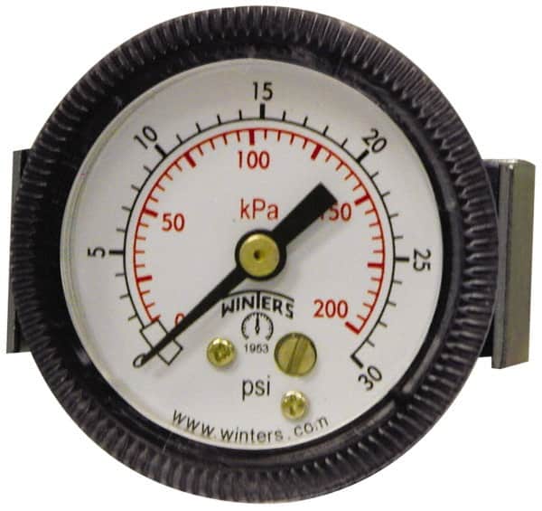 Winters - 2-1/2" Dial, 1/4 Thread, 0-300 Scale Range, Pressure Gauge - U-Clamp Panel Mount, Center Back Connection Mount, Accurate to 2.5% of Scale - Americas Industrial Supply