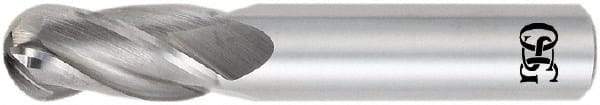 OSG - 12mm Diam, 25mm LOC, 4 Flute Solid Carbide Ball End Mill - TiAlN Finish, Single End, 76mm OAL, 76mm Shank Diam, Spiral Flute - Americas Industrial Supply