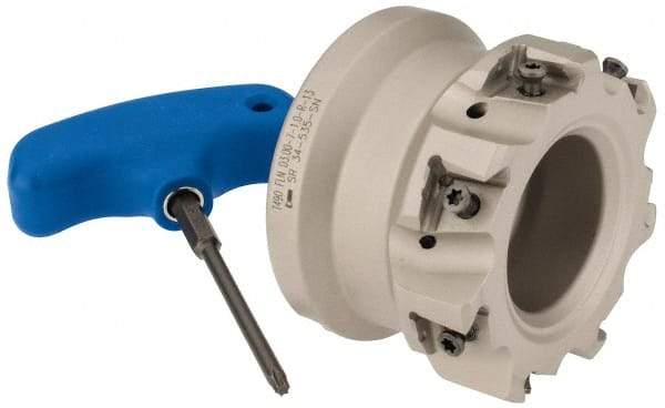 Iscar - 7 Inserts, 3" Cut Diam, 1" Arbor Diam, 0.492" Max Depth of Cut, Indexable Square-Shoulder Face Mill - 0/90° Lead Angle, 2" High, T490 LN.T 1306 Insert Compatibility, Through Coolant, Series Helitang - Americas Industrial Supply