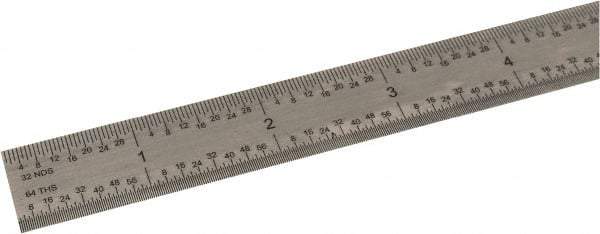 SPI - 36" Long, 1/64, 1/32, 1/16, 1/8" Graduation, Flexible Steel Rule - 4R Graduation Style, 3/4" Wide, Silver, Satin Chrome Finish - Americas Industrial Supply