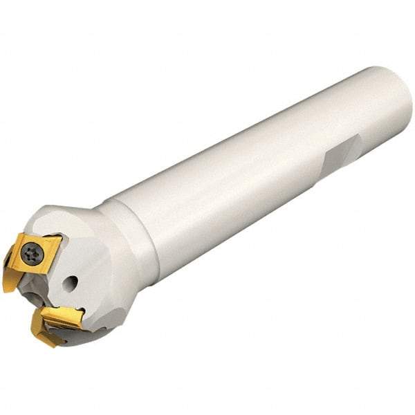 Iscar - 30° Lead Angle, 40.9mm Max Cut Diam, 16mm Min Cut Diam, 7mm Max Depth of Cut, Indexable Chamfer and Angle End Mill - 3 Inserts, TPMT Insert Style, 100mm Overall Length, Straight Shank, 60° Included Angle - Americas Industrial Supply