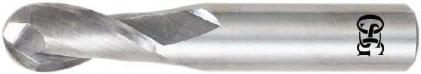 OSG - 15/32" Diam, 1" LOC, 2 Flute Solid Carbide Ball End Mill - TiAlN Finish, Single End, 3" OAL, 1/2" Shank Diam, Spiral Flute - Americas Industrial Supply