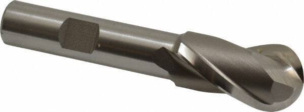 Hertel - 3/4" Diam, 1-5/16" LOC, 2 Flute High Speed Steel Ball End Mill - Uncoated, Single End, 3-5/16" OAL, 1/2" Shank Diam, Spiral Flute - Americas Industrial Supply