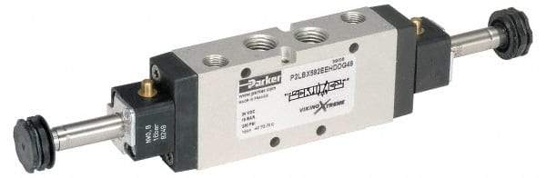 Parker - 3/8" NPT Port, Double Solenoid, 2 Position Valveless Coil, Aluminum Solenoid Valve - Normally Open Through Ports 1 & 2, 232 Max PSI, Buna-N Seal - Americas Industrial Supply