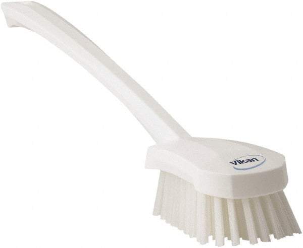 Vikan - 1.3" Bristle Length, Polyester Scrub Brush - 4" Long x 2-3/4" Wide Head, 15-3/4" OAL, White, Polypropylene Block - Americas Industrial Supply