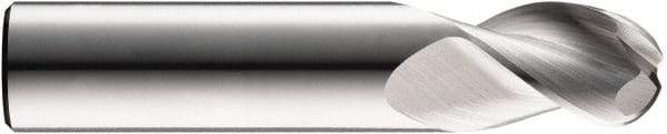 SGS - 1/2" Diam, 1" LOC, 3 Flute Solid Carbide Ball End Mill - Uncoated, Single End, 3" OAL, 1/2" Shank Diam, Spiral Flute - Americas Industrial Supply
