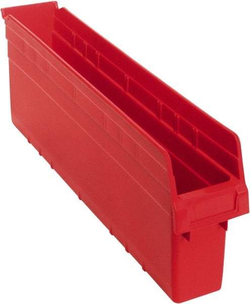 Quantum Storage - 23-5/8" Deep, Red Polypropylene Hopper Shelf Bin - 8" High x 4-3/8" Wide x 23-5/8" Long - Americas Industrial Supply