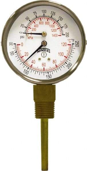 Winters - 3" Dial, 1/2 Thread, 0-200 Scale Range, Pressure Gauge - Lower Connection Mount, Accurate to 0.03% of Scale - Americas Industrial Supply