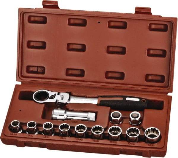 Paramount - 13 Piece 3/4" Drive Deep Well Socket Set - 12 Points, 10mm to 19mm Range, Metric Measurement Standard - Americas Industrial Supply