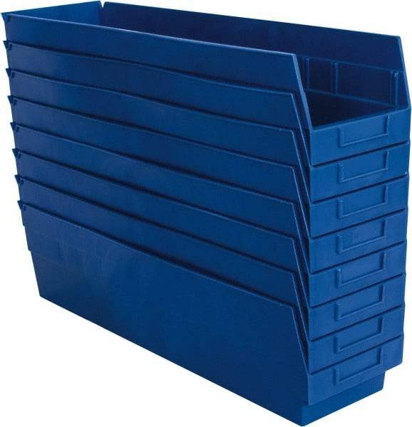Quantum Storage - 50 Lb. Load Capacity, 23-5/8" Deep, Blue Polypropylene Hopper Shelf Bin - 6" High x 6-5/8" Wide x 23-5/8" Long - Americas Industrial Supply